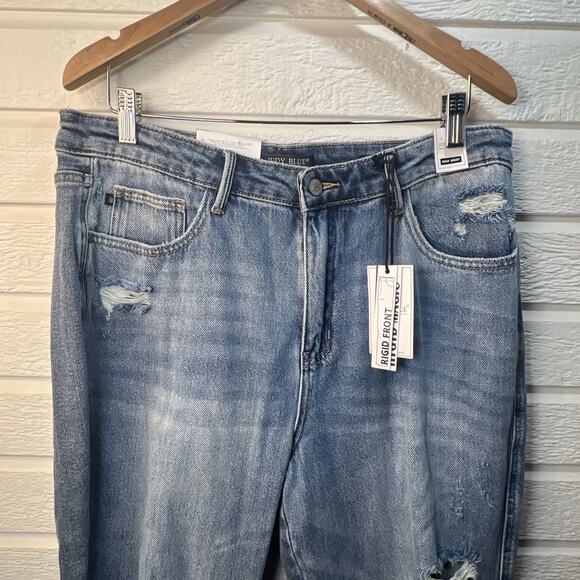 Judy Blue Jeans Womens Plus 15 32 Blue Denim Ridge front Stretch Distress NWT - Picture 3 of 15